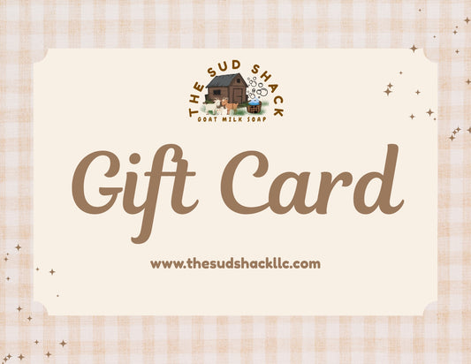 Gift card from The Sud Shack with a checkered background