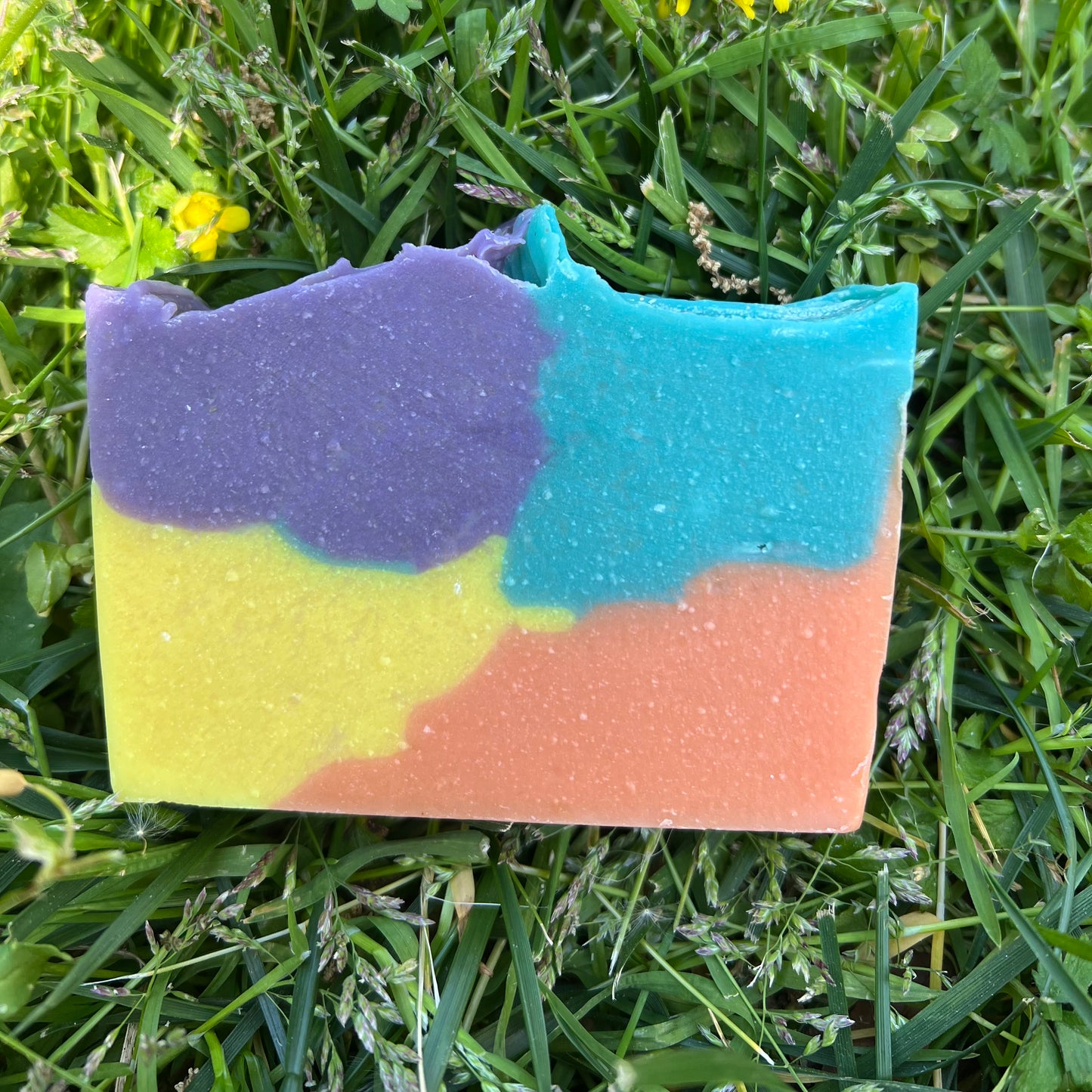 Colorful soap bar on grass