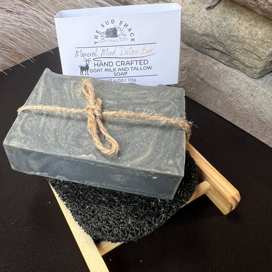 Mineral Mud Detox Bar- Lavender, Roman Chamomile, and Frankincense essential oils Goat Milk + Tallow Soap